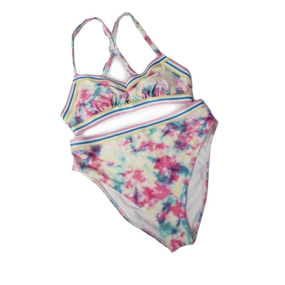 Adore Me Gisele Contour‎ Tie Dye Banded Bikini Set High Waisted S/M Pastel Swim